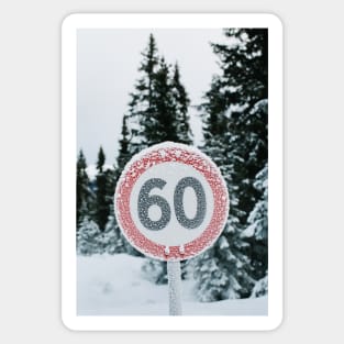 Wintertime - Hoarfrost on Round Traffic Sign in Norwegian Backcountry Sticker